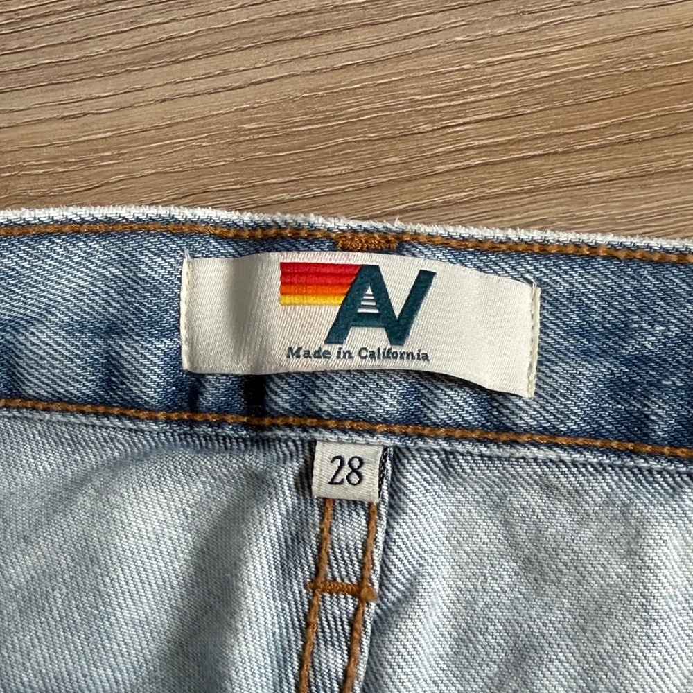Aviator Nation Denim Shorts Women 28 Light Blue Rainbow Distressed Cuffed Beach - Picture 3 of 11